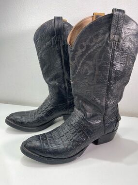 Don Cuco Men 10.5 Black Leather Alligator Cowboy Boots Western Outdoor Bikercore